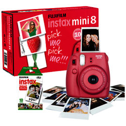 Fujifilm Instax Mini 8 Instant Camera with 10 Shots of Film, Built-In Flash & Hand Strap Raspberry